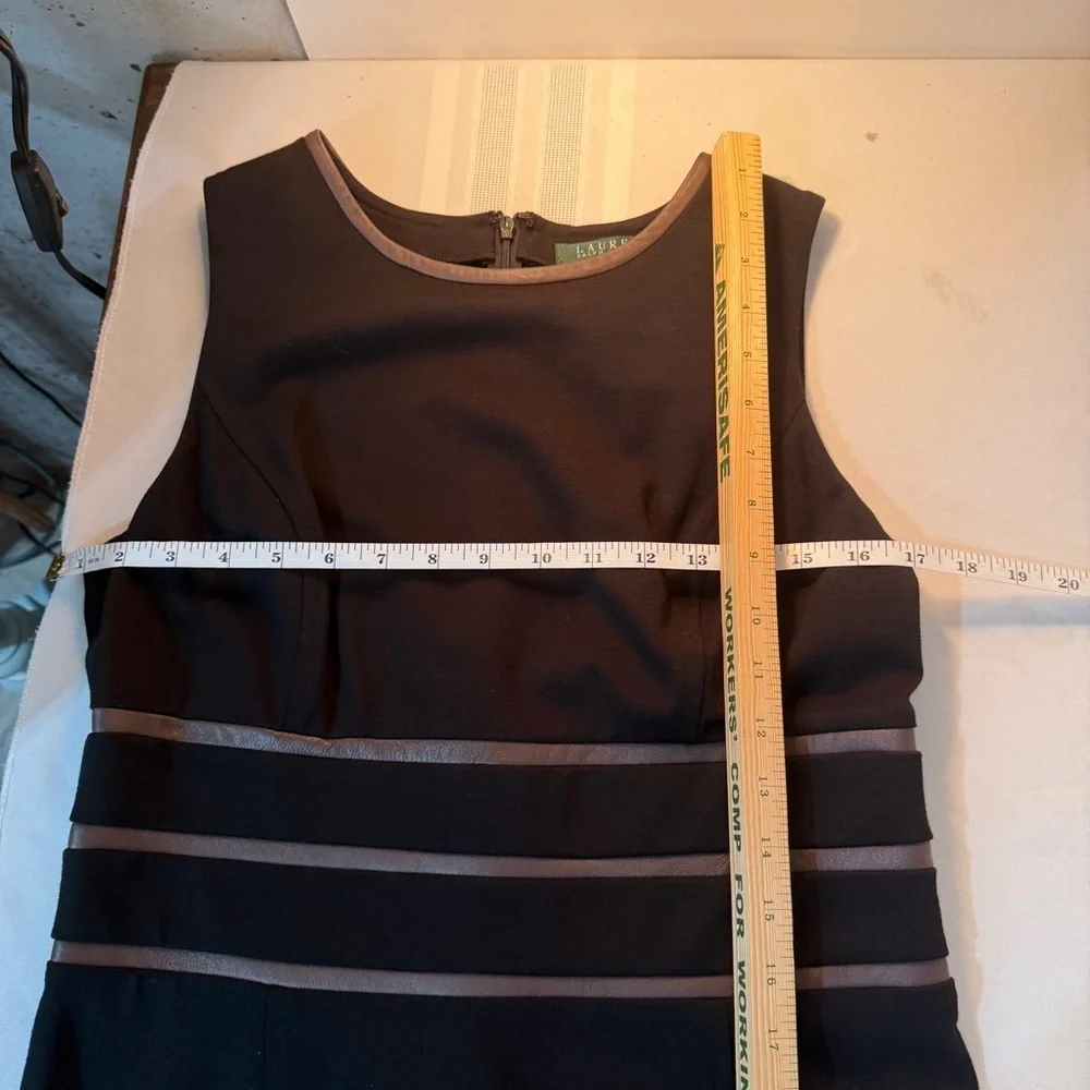 Lauren Ralph Lauren Black Sheath Dress Size 10 |Sleeveless Midi Faux leather - Picture 8 of 10